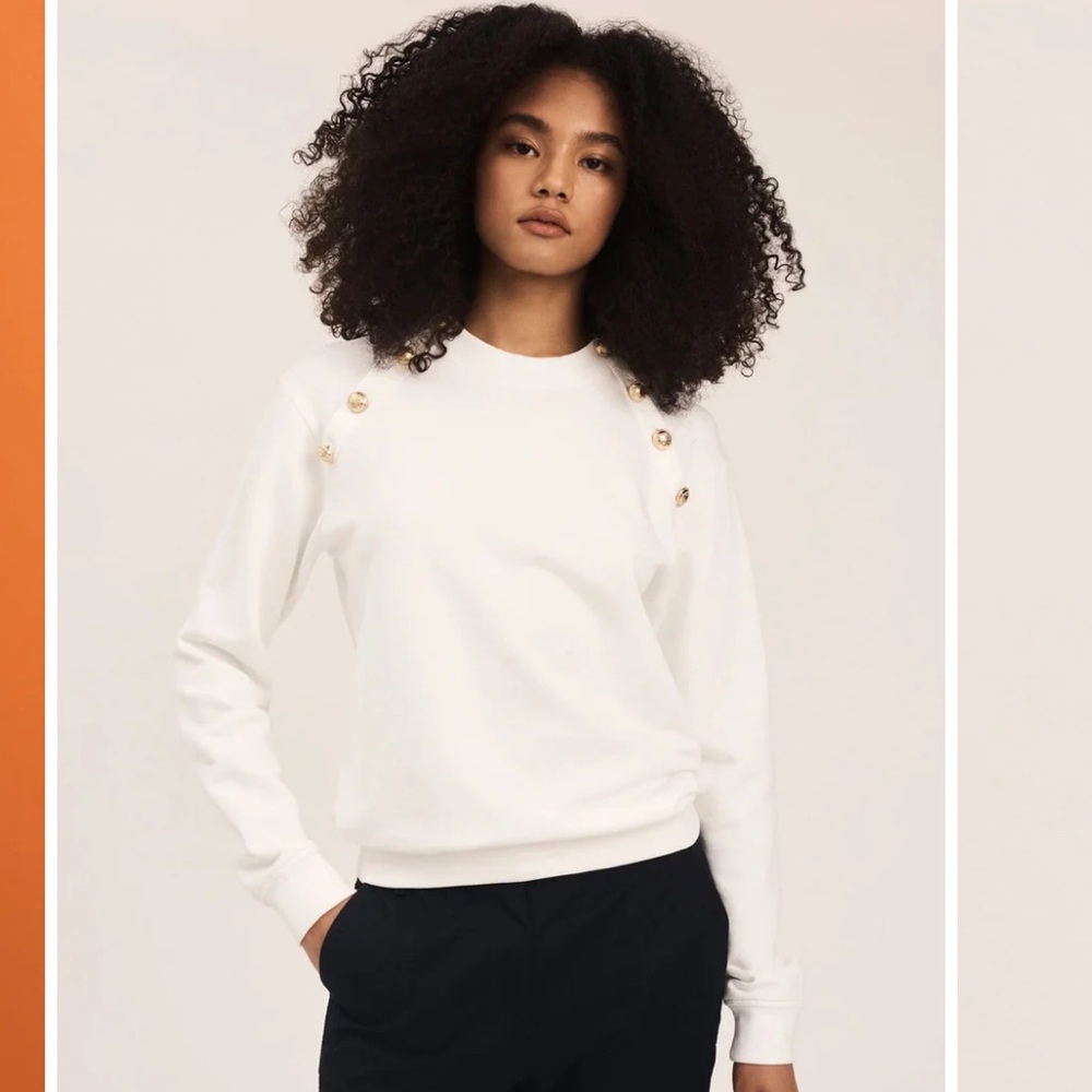 Derek Lam 10 Crosby - Lucie Sweatshirt with Sailor Buttons in Soft White
